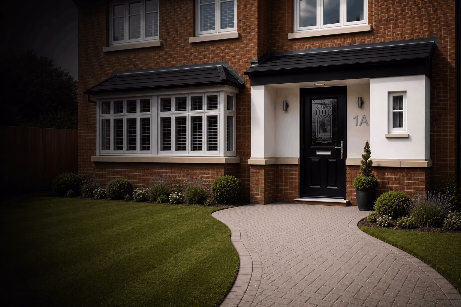 Secure composite door installed on a modern home
