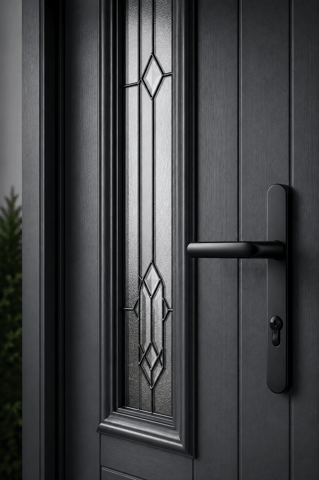 Close-up of an anthracite grey composite door