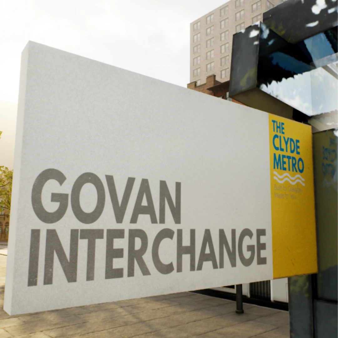 Clyde Metro branding mockup applied to station signage
