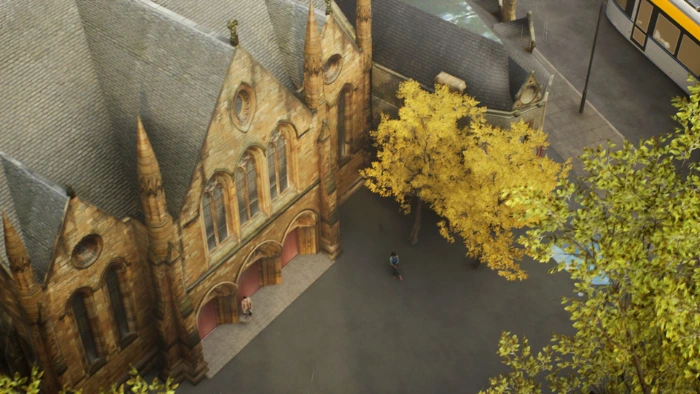 Clyde Metro station exterior in rainy atmospheric light