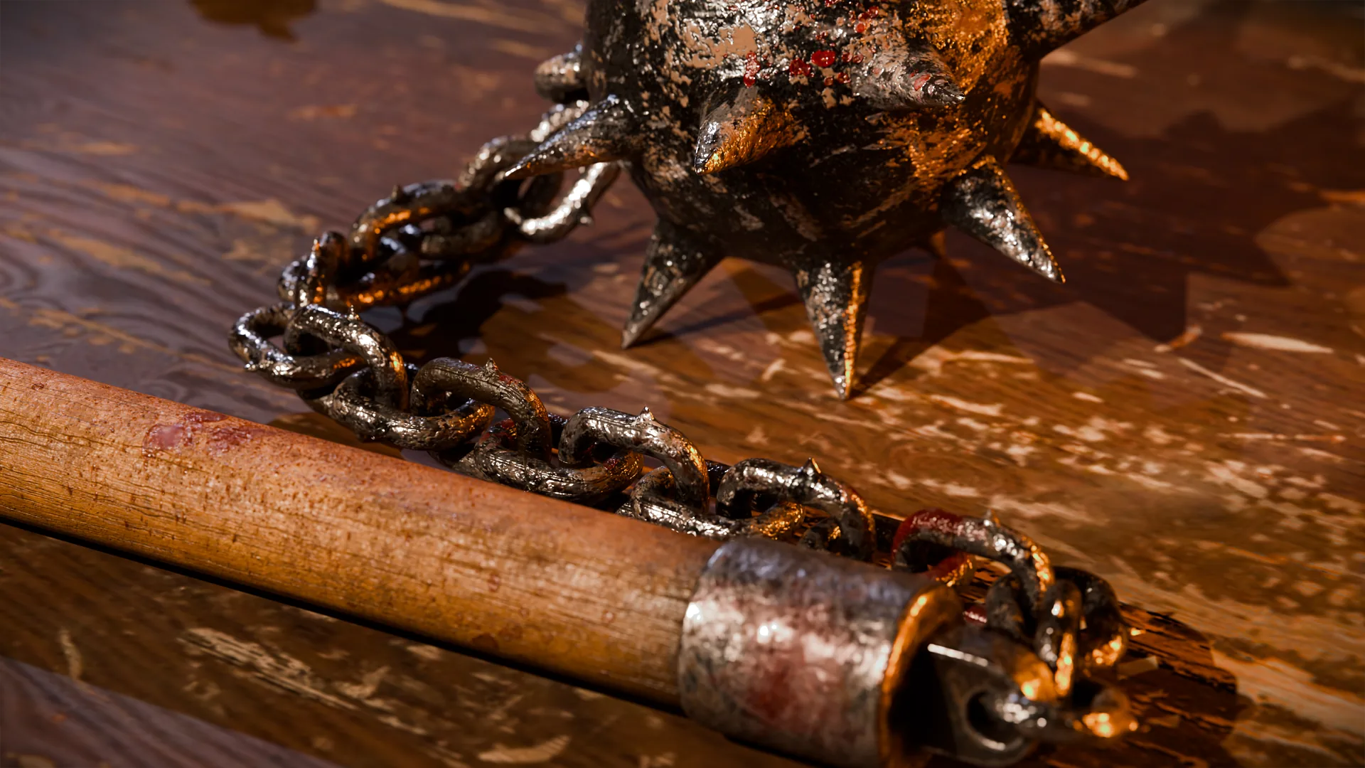The Morning Star Flail 3D weapon asset — full weapon on HDRI environment by Tumi Mokopane