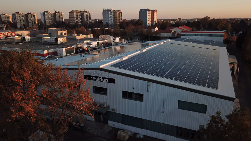Solar panels at a Resideo workplace supporting sustainability initiatives