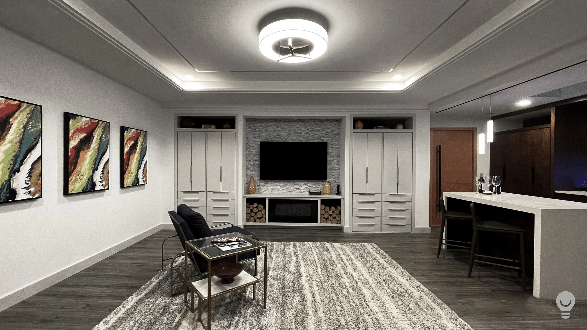 image of living room before intelligent lighting layout