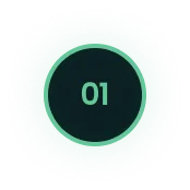 Black circle with mint green number 01 in the center, surrounded by a textured green halo.