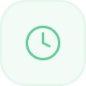 Green circular icon with a white clock symbol indicating time.
