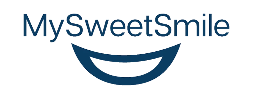 MySweetSmile logo featuring text above a stylized smiling mouth.