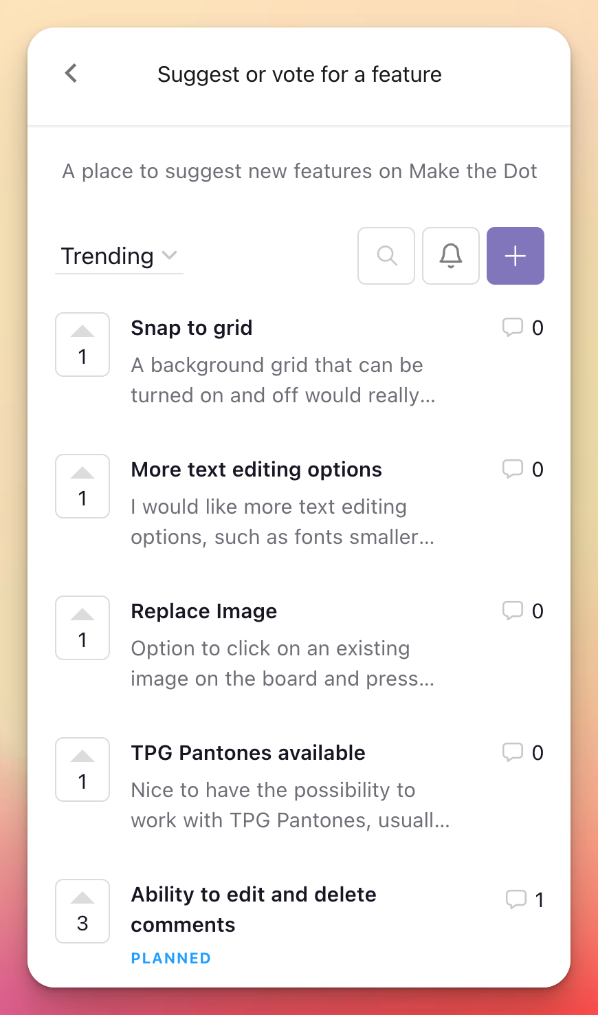 Suggest or vote for a feature on Make the Dot
