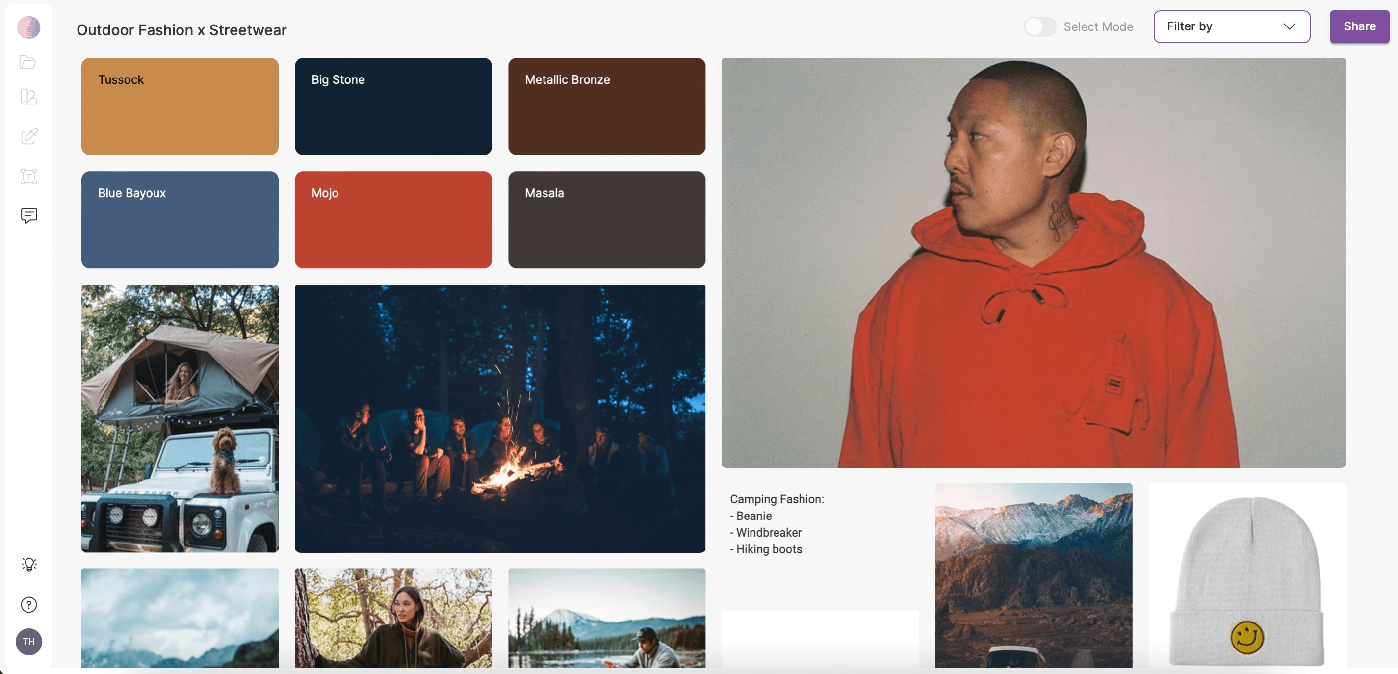 Urban camping moodboard created with Make the Dot