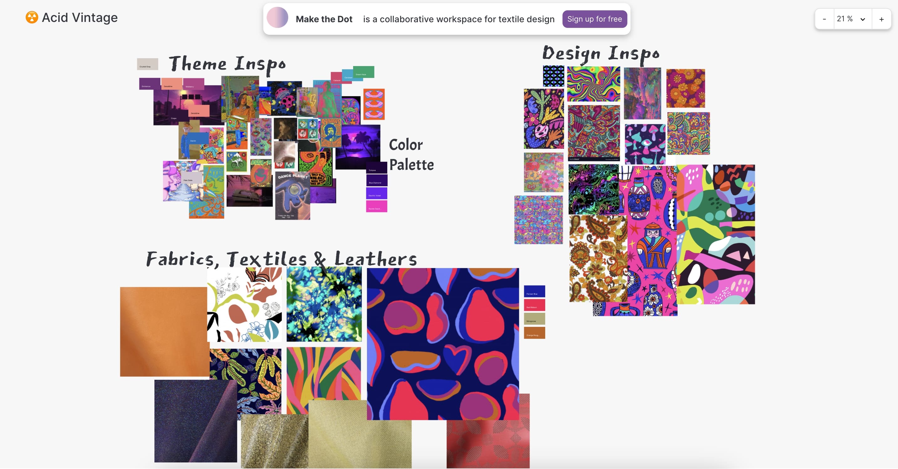 An acid vintage inspired surface pattern design moodboard 