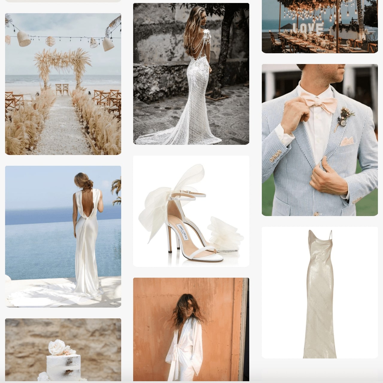 Wedding moodboard example with whites, blues and pinks