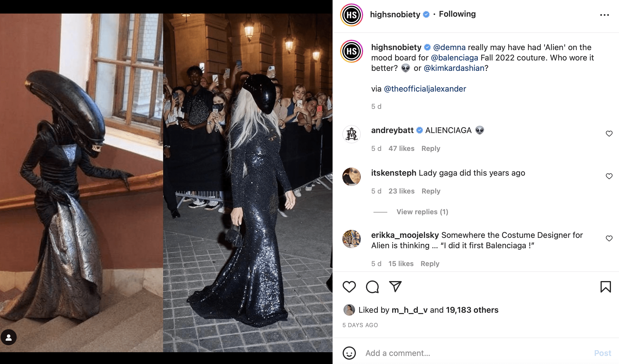 Balenciaga x Alien post from Instagram