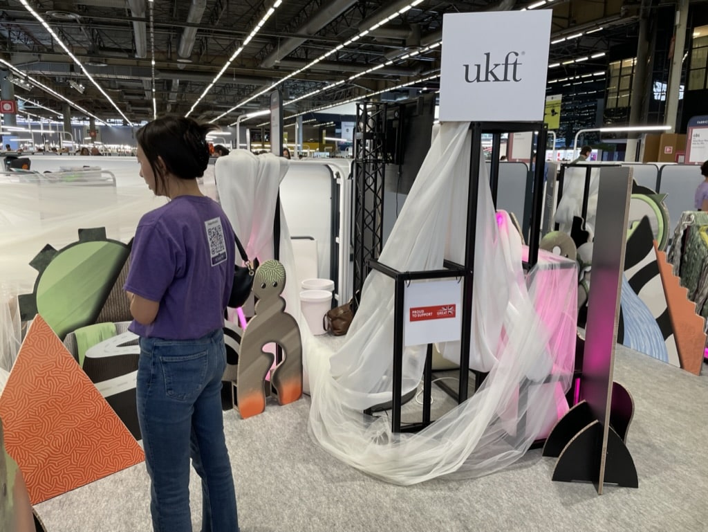 Emilie checking out some sustainable fabrics at PV 22