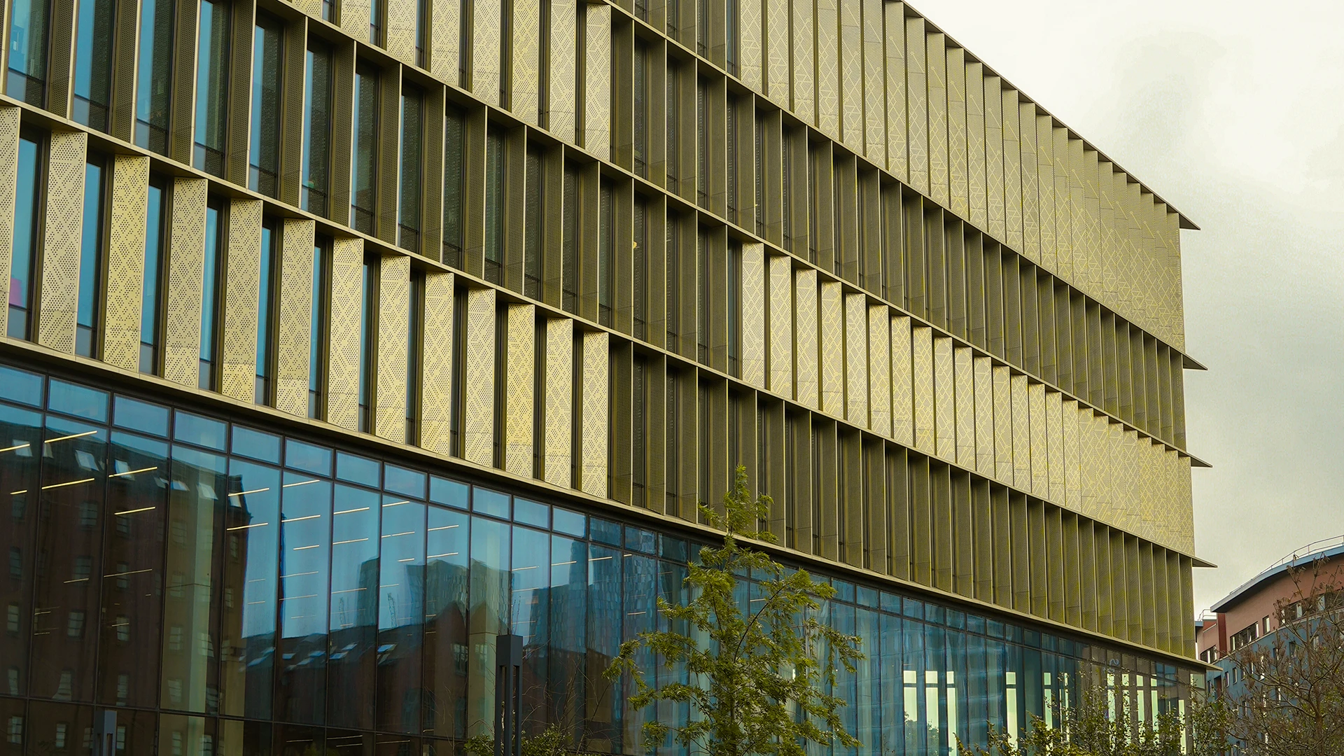 Regency Gold anodised aluminium façade of the Dalton Building at Manchester Metropolitan University