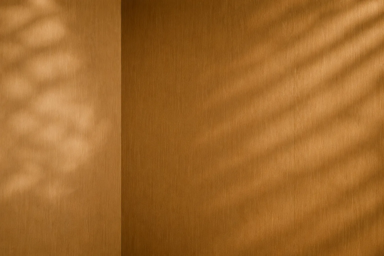 Sunlight casting shadow patterns on a wooden surface with vertical grain.