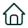 Simple outline icon of a house with a roof and a window.