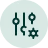 Icon of three vertical control sliders with a gear symbol representing settings or adjustments.