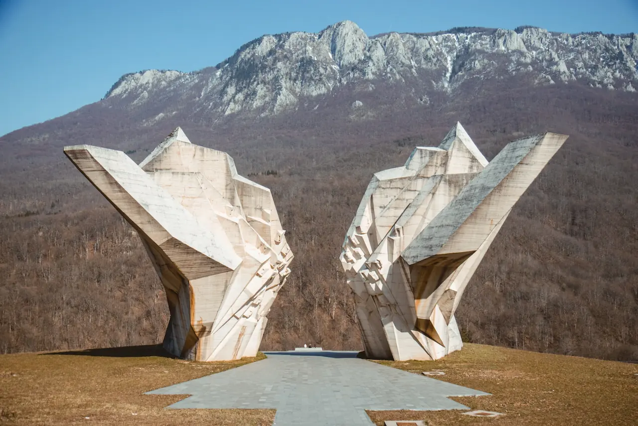The monumental WWII Battle of Sutjeska Memorial monument in Tjentiste, Bosnia and Herzegovina.