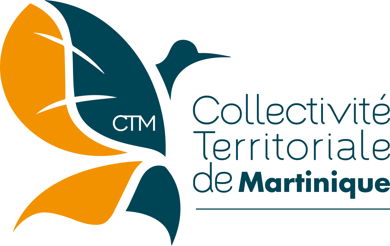 Logo de la Collectivité Territoriale de Martinique avec formes stylisées en orange et bleu foncé.