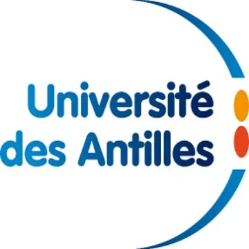 Logo de l'Université des Antilles avec un arc bleu et deux ovales orange et rouge à droite.