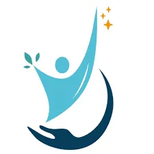 Logo stylisé d'une figure humaine bleue avec une main noire soutenant, levant un bras vers trois étoiles jaunes.