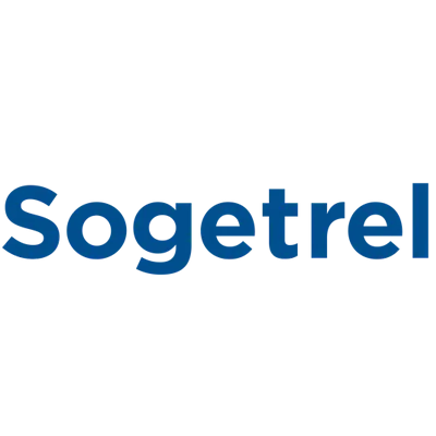 Logo de Sogetrel en lettres bleues.