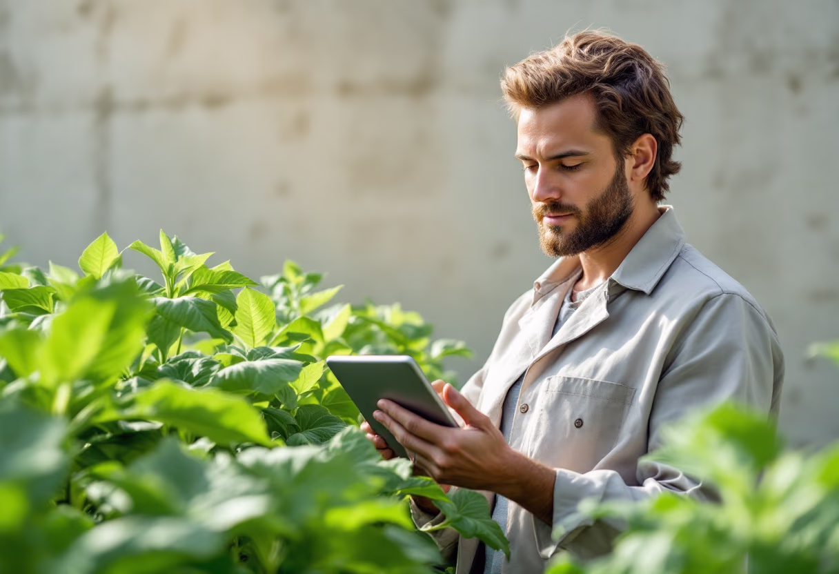 image of technicians inspecting crops