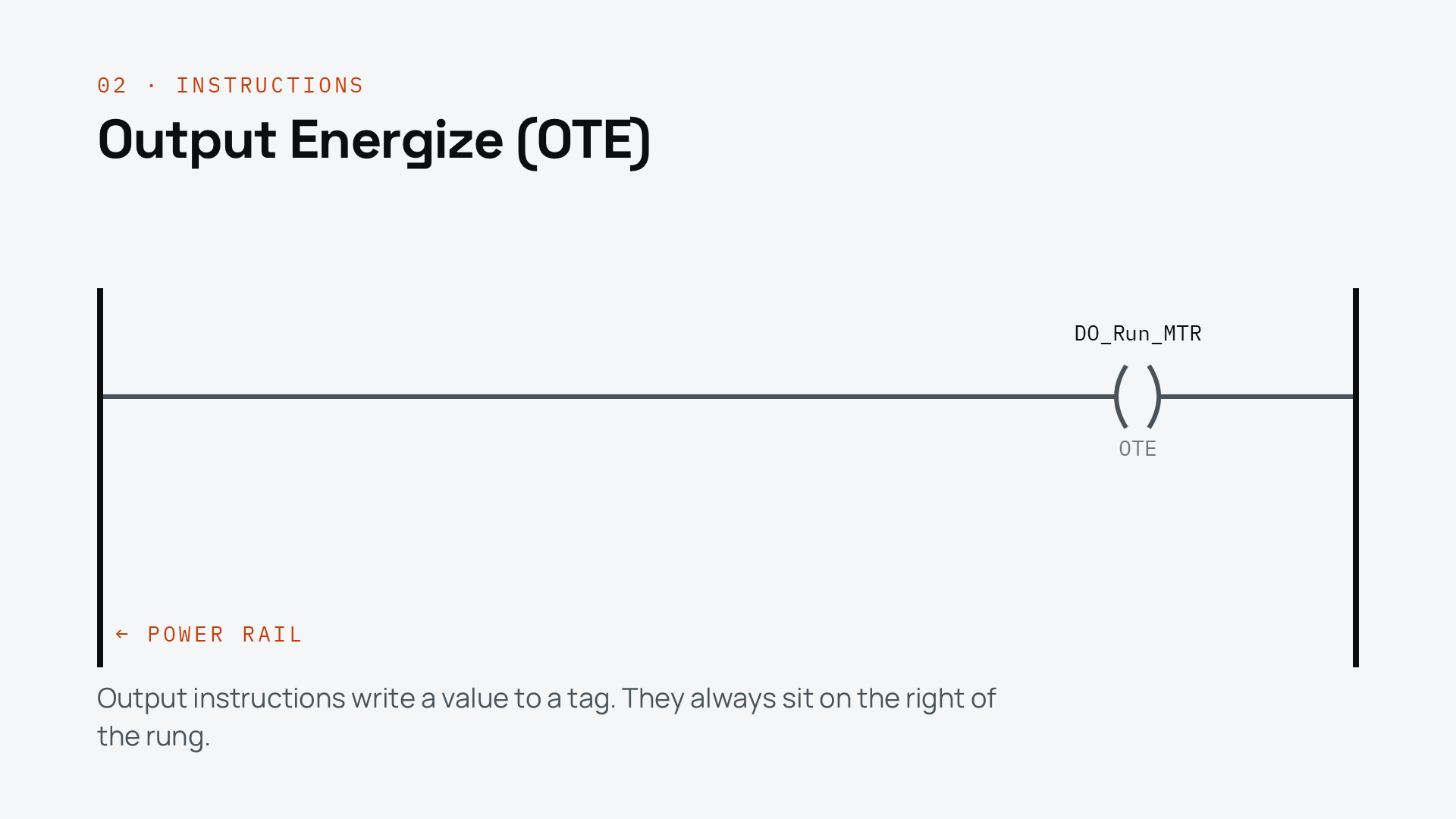An OTE instruction linked to DO_Run_MTR with the power rail on the left