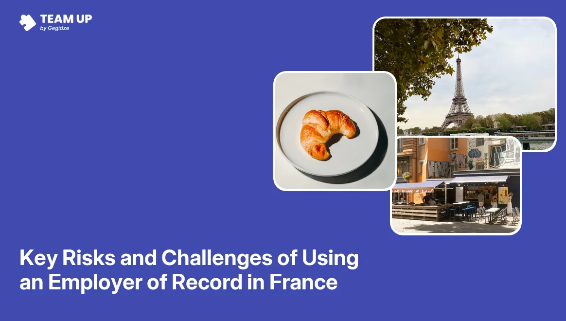 Document card highlighting Employer of Record France risks including co-employment and collective bargaining obligations.
