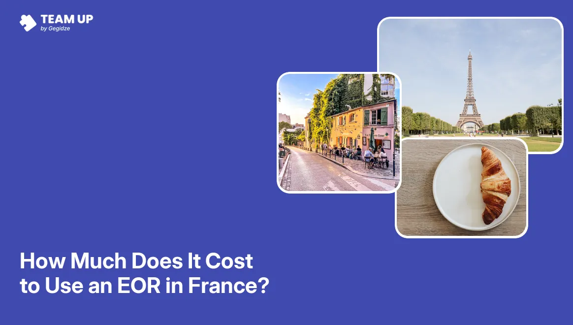 Employer of record cost in France breakdown showing payroll slip and EOR fee structure on a France map backdrop