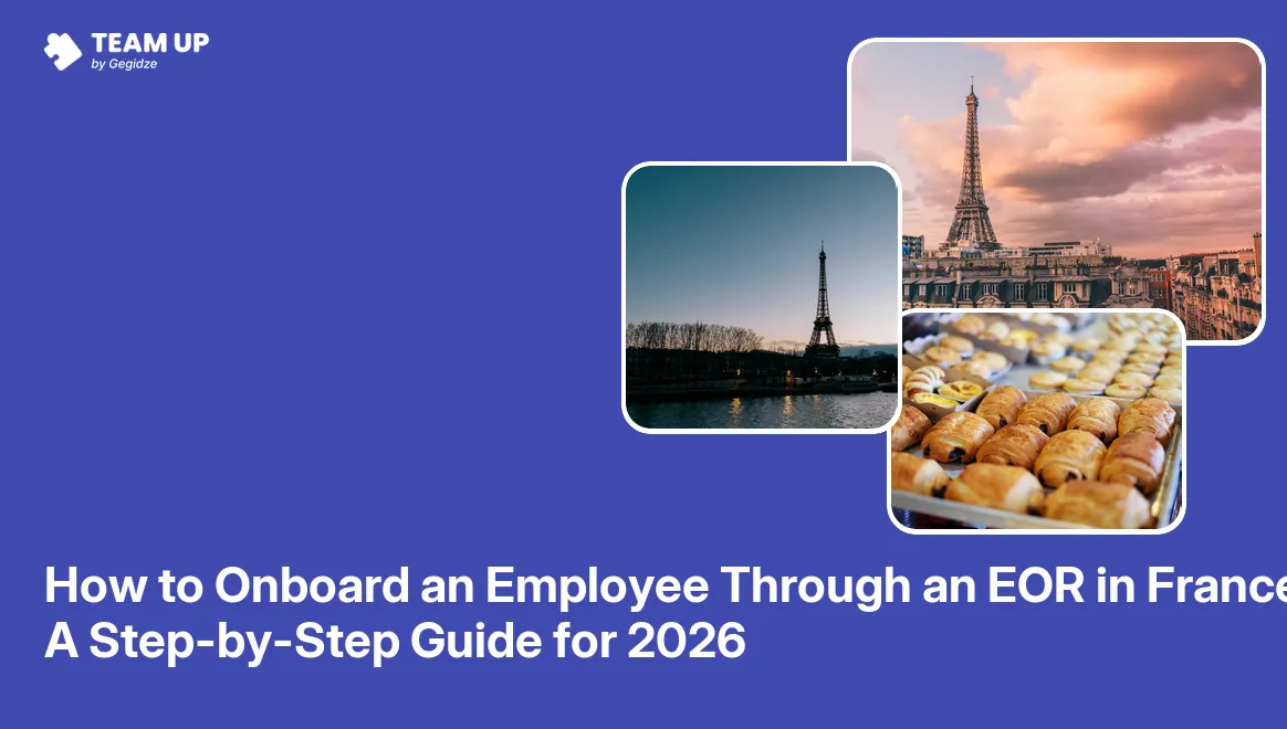 Step-by-step checklist for EOR onboarding in France with French flag and employment contract icons