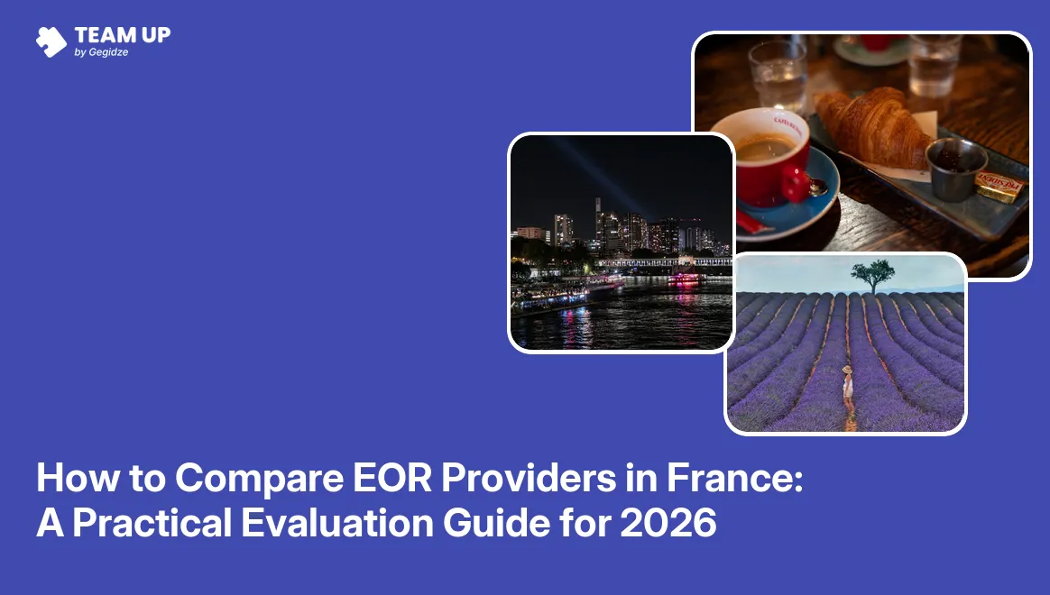 Comparison checklist for EOR providers in France showing evaluation criteria for legal structure and payroll compliance, max 125 chars