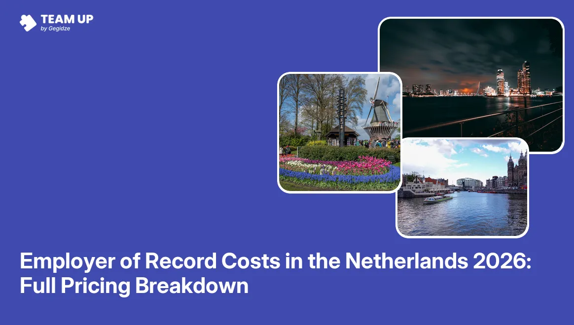Payroll cost breakdown card showing employer of record costs Netherlands with statutory contributions and EOR fee layers