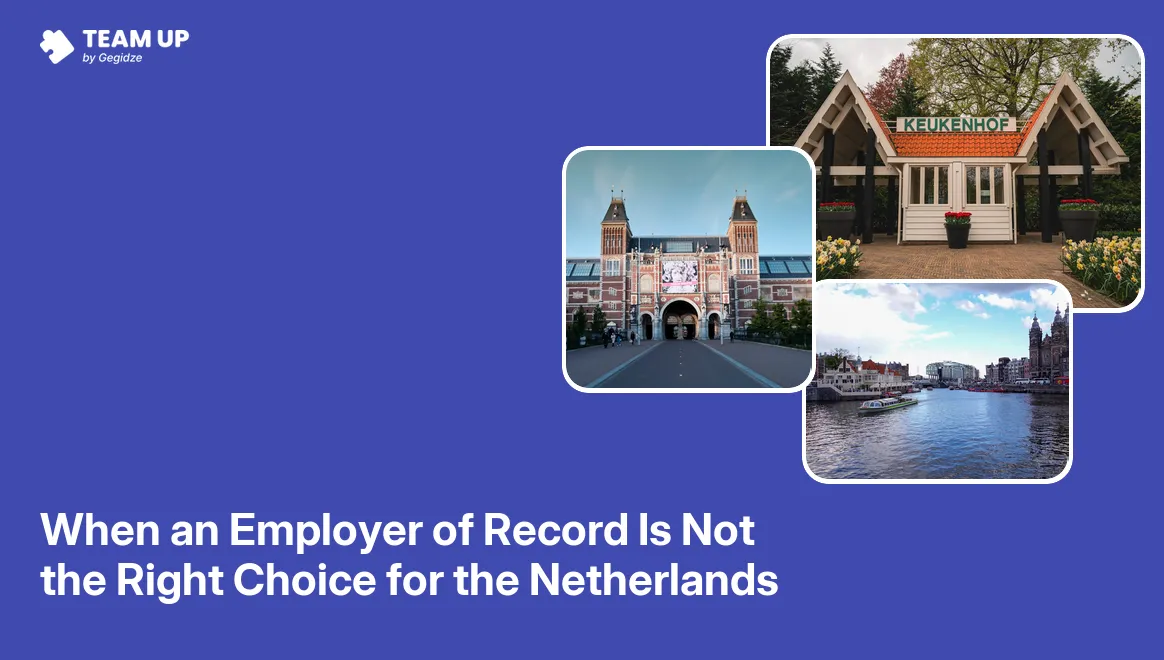 Decision checklist showing when EOR Netherlands is not the right employment model, with Dutch flag and BV comparison