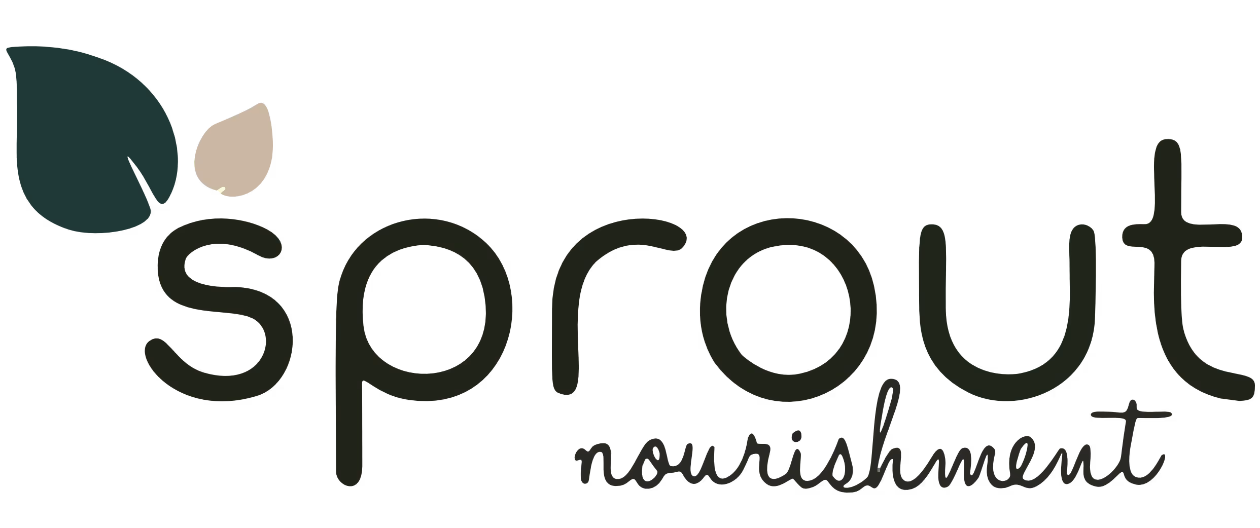 Logo with a green leaf and a beige sprout above the word 'sprout' and 'nourishment' in cursive below