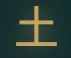 Gold geometric symbol consisting of one vertical line crossed by two horizontal lines of different lengths on a dark green background.