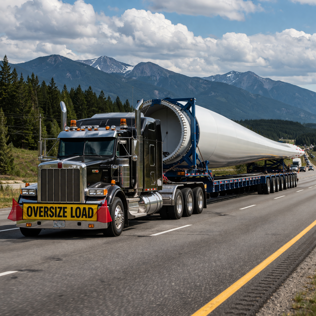 Wind turbine blade hauled as an oversize load