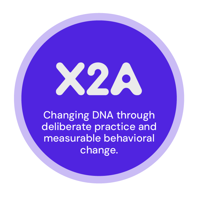 X2A logo with tagline - changing DNA through deliberate practice and measurable behavioural change