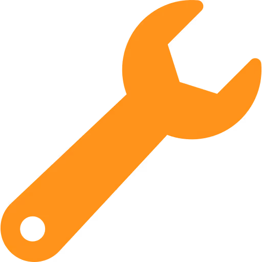 Orange wrench icon with an open-ended adjustable jaw and hole at the handle end.