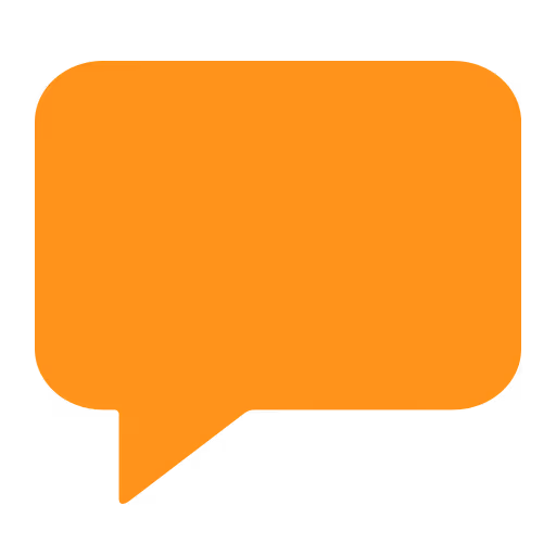 Orange speech bubble icon representing communication or chat.
