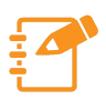 Orange icon of a pencil over a notepad with ring binding.