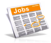 Illustration of a newspaper with the headline 'Jobs' and circled job listings.
