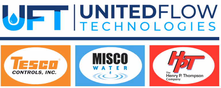 UnitedFlow Technologies logo above logos of Tesco Controls Inc, Misco Water, and Henry P. Thompson Company.