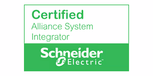 Certified Alliance System Integrator badge with Schneider Electric logo.