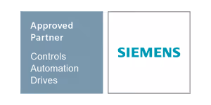 Siemens approved partner badge for controls, automation, and drives.