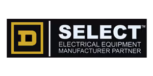 Square D Select Electrical Equipment Manufacturer Partner logo with gold D in a square and white text on black background.