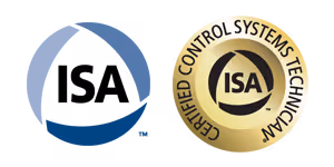ISA Certified Control Systems Technician gold seal emblem next to ISA logo.