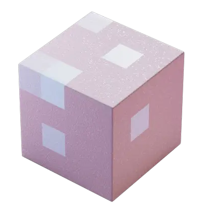 3D cube with a pixelated pattern in pastel pink and white colors.