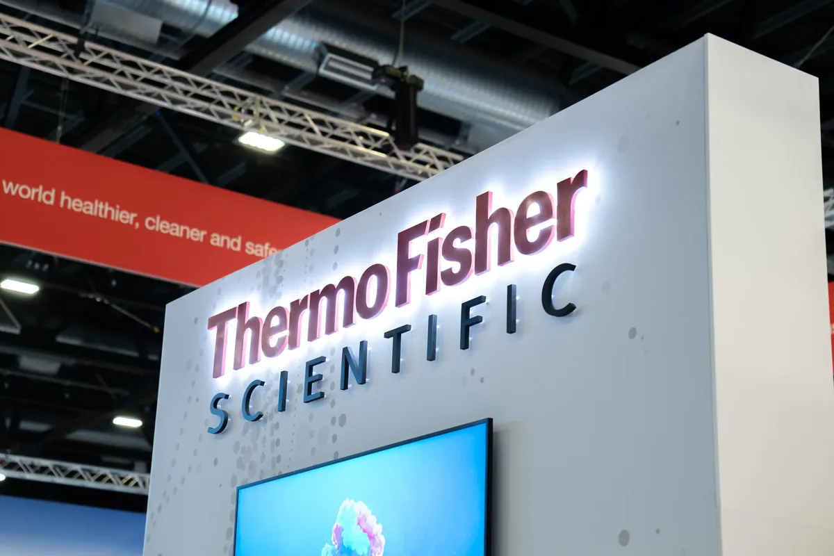 Thermo Fisher Scientific illuminated logo wall