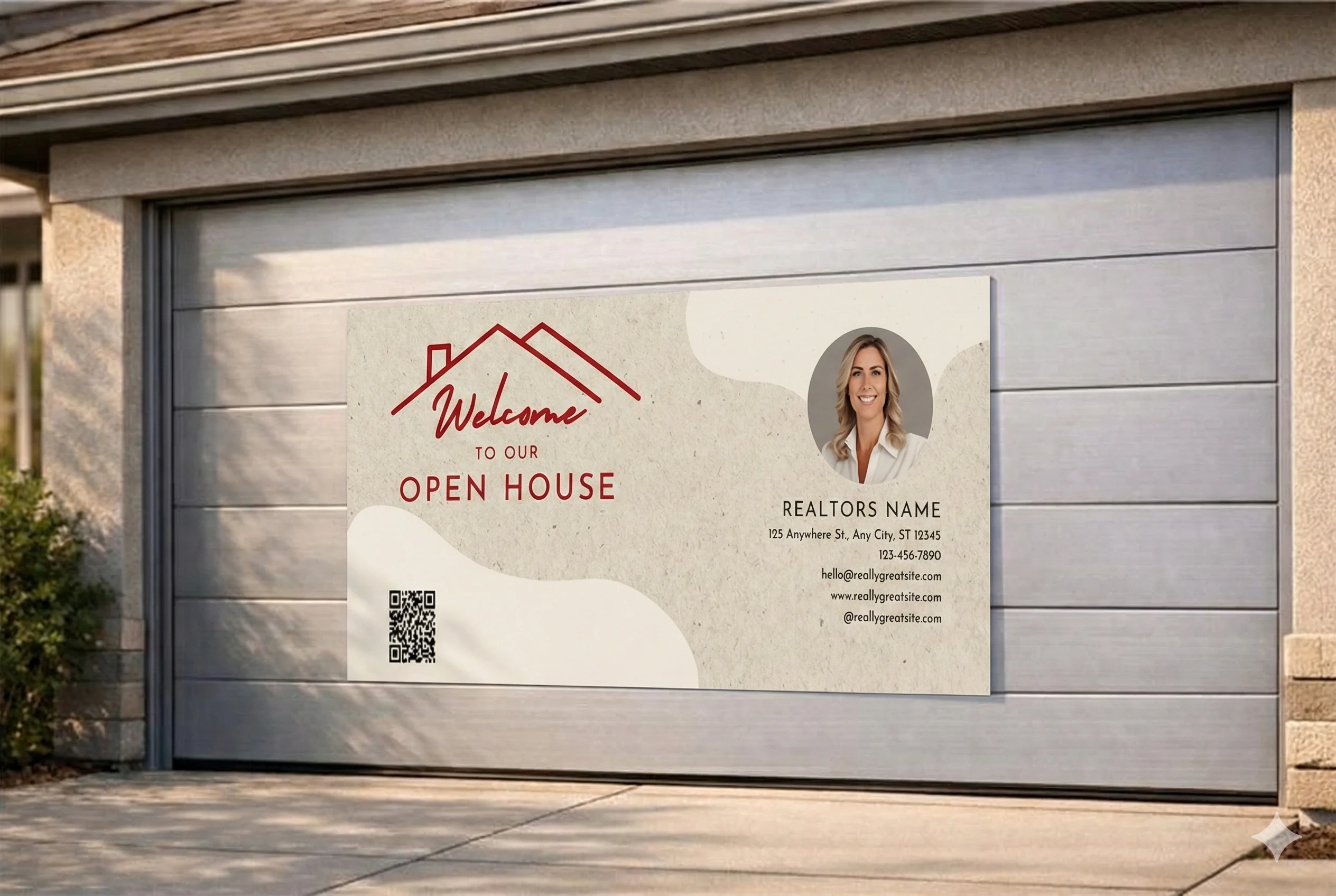 GarageSnaps holiday-themed magnetic garage door panel displayed on a home