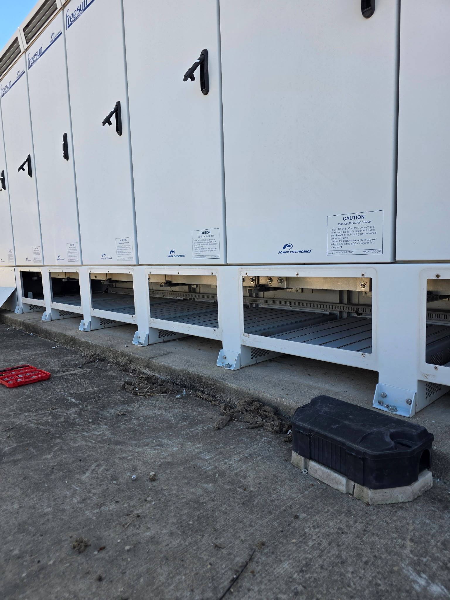 solar-powered storage units in outdoor setting